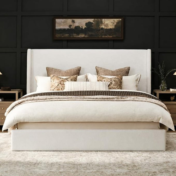 Queen/King Wingback Upholstered Platform Bed Frame