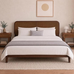 Queen & King Bed Frame with Rattan Headboard