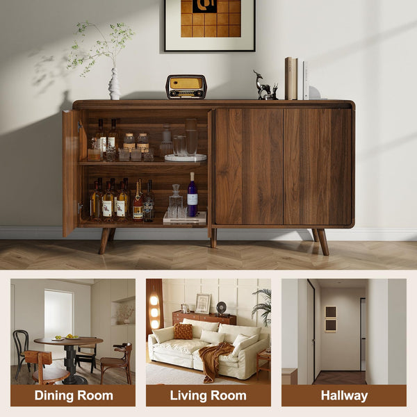 55" Mid-Century Modern Sideboard Buffet Cabinet with Storage