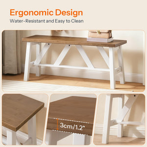 Bamboo Dining Bench — Farmhouse Style, Walnut + White