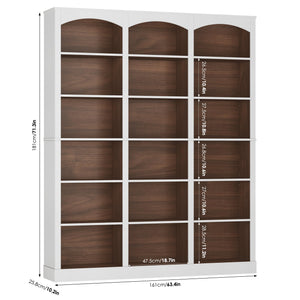 71" 6-Tier Triple Wide Bookcase with Arched Top