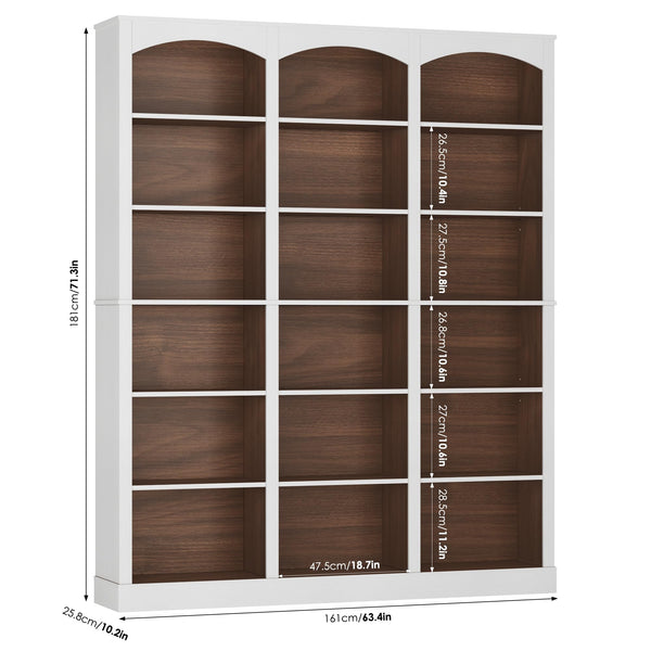 71" 6-Tier Triple Wide Bookcase with Arched Top