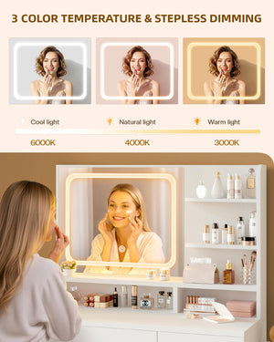 LED Makeup Vanity Desk with Mirror & Charging Station