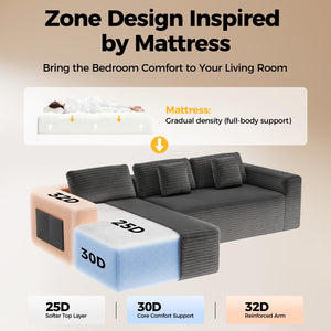 108" L-Shaped Sectional Sofa with Deep Seat & Storage Pockets