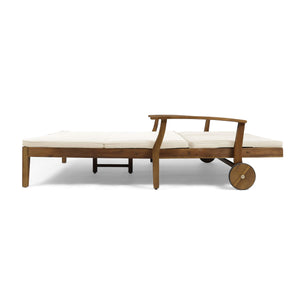 Acacia Wood Double Chaise Lounge with Cushions