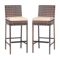 Outdoor Wicker Bar Stools Set of 2 with Cushions