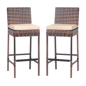 Outdoor Wicker Bar Stools Set of 2 with Cushions