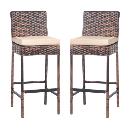 Outdoor Wicker Bar Stools Set of 2 with Cushions