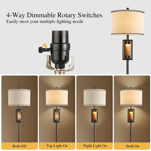 Rustic Farmhouse Floor Lamp with Night Light
