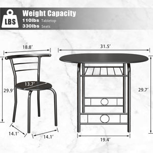 3-Piece Round Dining Table & Chair Set with Built-In Wine Rack