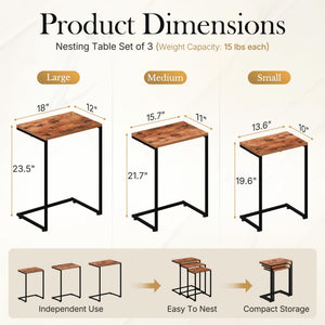 C-Shaped Nesting End Tables, Set of 3