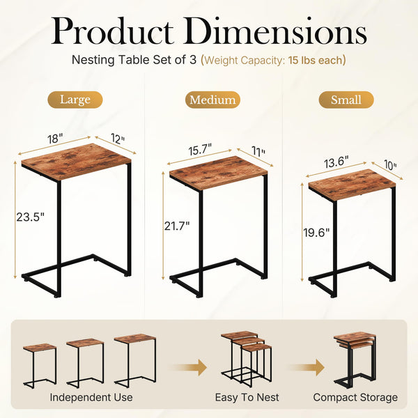 C-Shaped Nesting End Tables, Set of 3