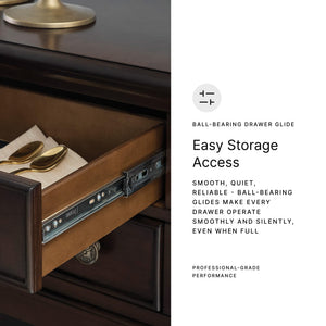 4-Drawer Dining Server with Open Shelf – Dark Brown