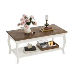 Rustic Coffee Table with Curved Legs & Storage Shelf