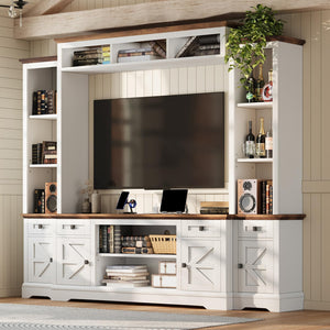 98" Farmhouse Wall Unit Entertainment Center with Barn Doors & Power Outlets