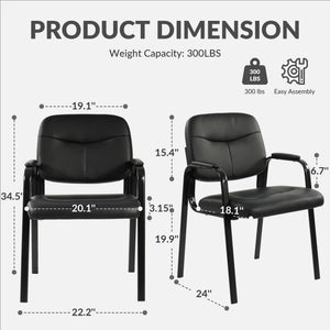 Waiting Room Chairs No Wheels Set of 4 – Leather Reception Guest Chairs with Padded Arms