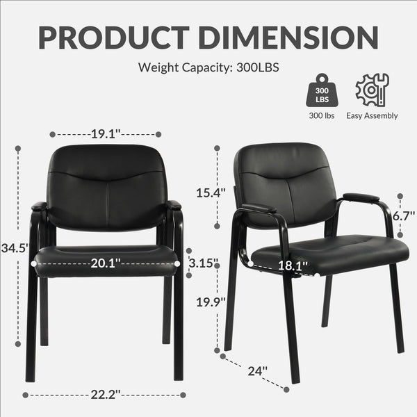 Waiting Room Chairs No Wheels Set of 4 – Leather Reception Guest Chairs with Padded Arms