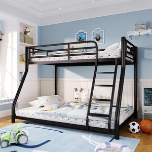 Metal Twin Over Full Bunk Bed with Stairs and Guardrails
