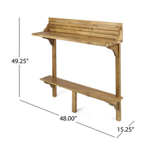Outdoor Acacia Wood Balcony Bar Set, 3-Piece