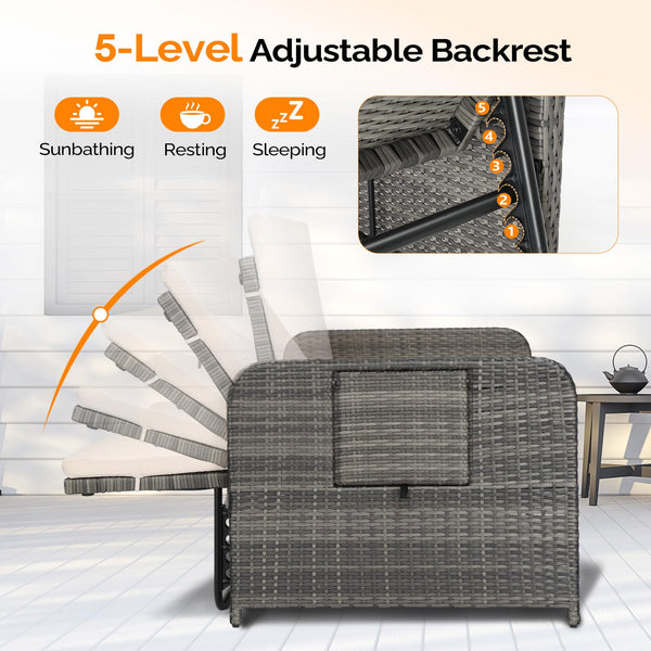 Patio Daybed with Storage Ottoman & Adjustable Backrest