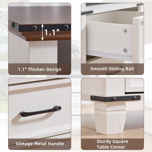 Farmhouse Nightstand with 2 Drawers & Open Shelf – White