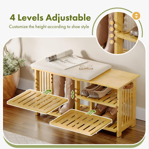 Bamboo Shoe Bench with Cushion & Storage Strap