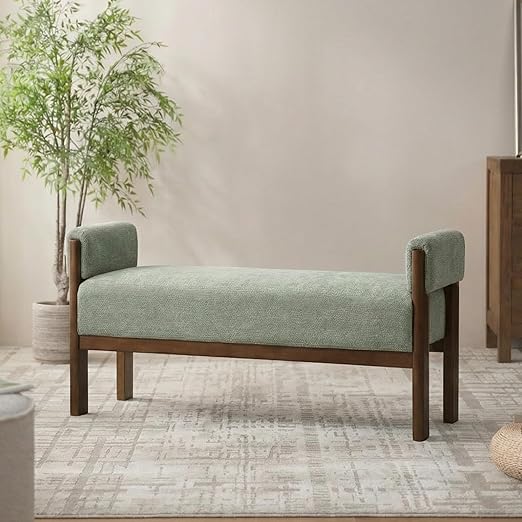 Upholstered End of Bed Bench with Arms & Solid Wood Frame