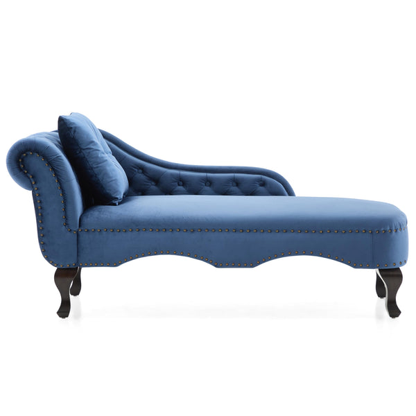 Mid-Century Velvet Chaise Lounge with Scrolled Backrest