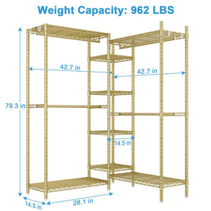 L-Shaped Corner Clothes Rack with Shelves & Hangers