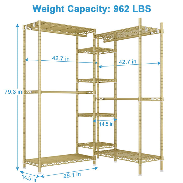 L-Shaped Corner Clothes Rack with Shelves & Hangers
