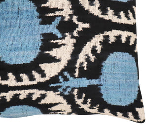 Velvet Throw Pillow 16" x 24" | Blue & Black Circular Pattern