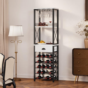 4-Tier Freestanding Wine Rack with Bar Cabinet & Glass Holder