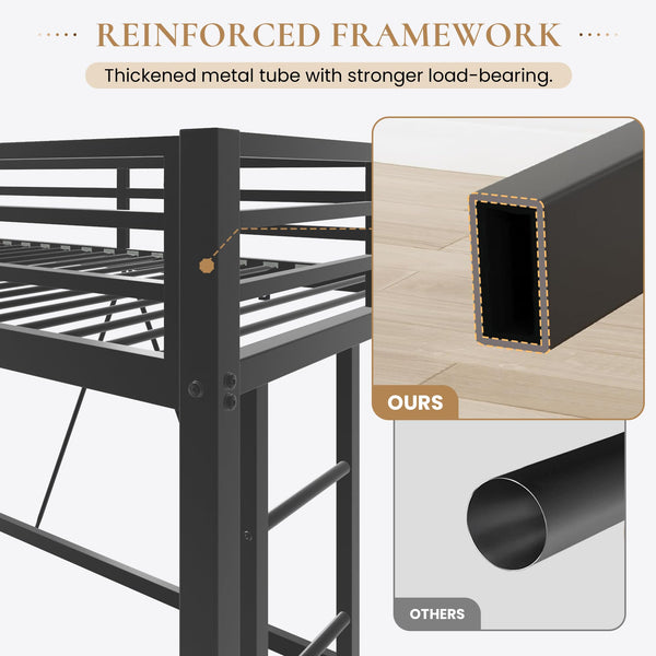 Twin Loft Bed with Metal Slats – Black