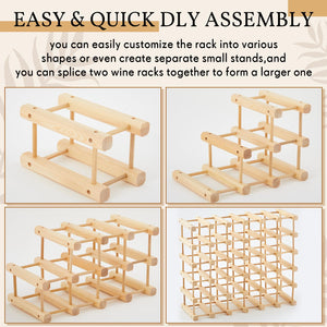 Stackable Wooden Wine Rack – 36 Bottle Modular Storage