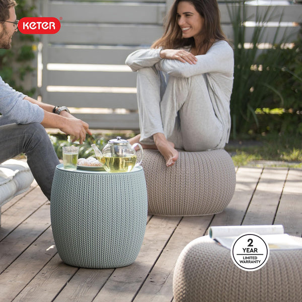 Outdoor Pouf Ottoman Set with Storage Table