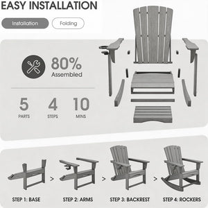 4-in-1 HDPE Adirondack Rocking Chair with Ottoman & Cup Holder
