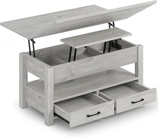 Split Lift-Top Coffee Table with Drawers & Hidden Storage