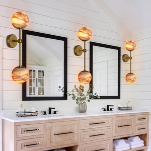 Alabaster Globe Wall Sconce with Brass Base
