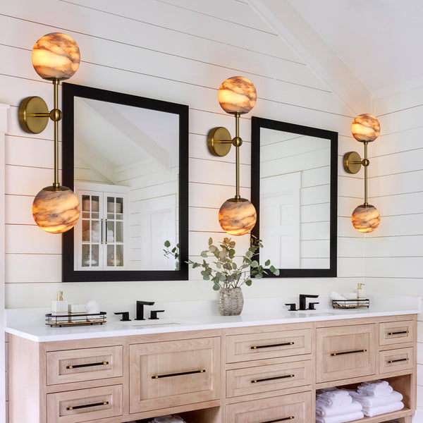 Alabaster Globe Wall Sconce with Brass Base