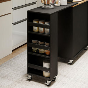 Rolling Kitchen Island with Power Outlet, LED Light & Glass Doors