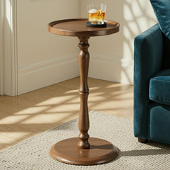 Round Side Table with Tray Top & Pedestal Base