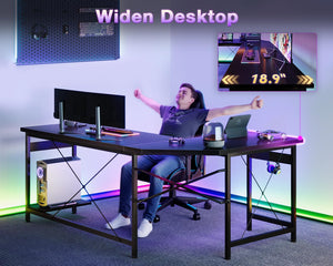 L-Shaped Corner Desk 66 Inch with CPU Stand and Headphone Hook