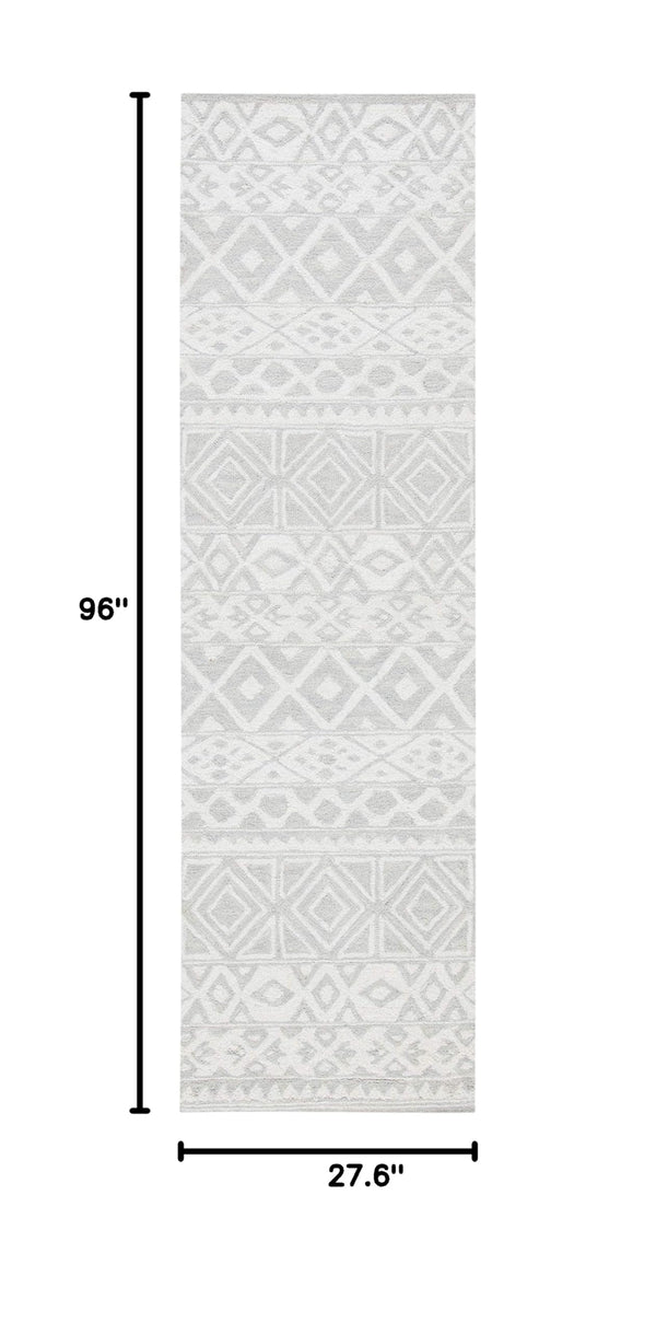 Handmade Wool Floral Area Rug – Silver & Ivory