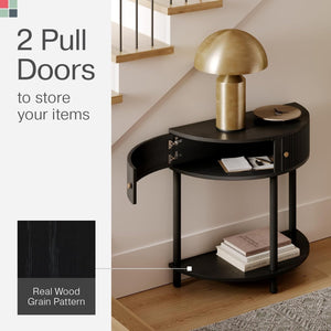 Fluted Half Moon Console Table with Hidden Storage