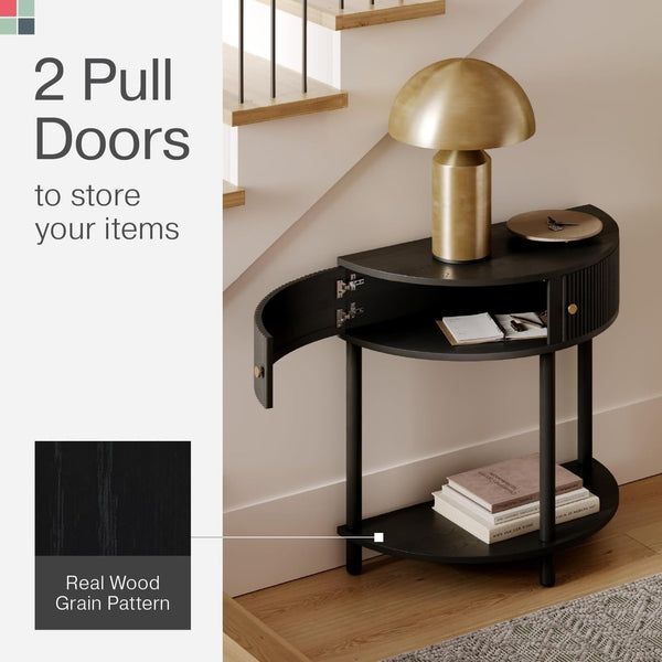 Fluted Half Moon Console Table with Hidden Storage