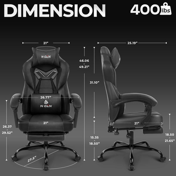 Big & Tall Ergonomic Gaming Chair with Footrest