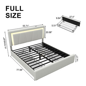 Upholstered Platform Bed Frame with LED Headboard, Storage Drawers & Charging Station