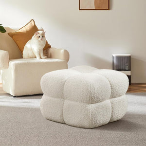 Square Sherpa Ottoman Stool with High-Density Foam