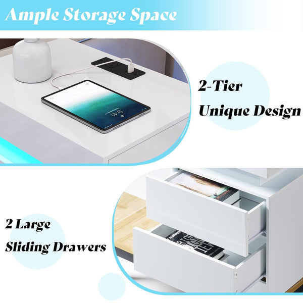 3-Piece LED Coffee Table Set with End Tables & Charging Station