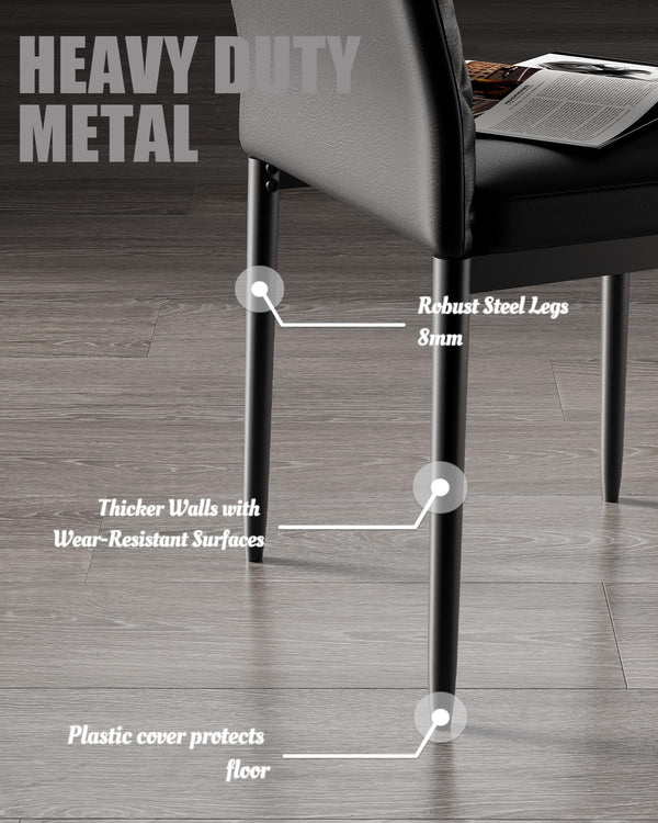 5-Piece Tempered Glass Dining Table Set with PU Leather Chairs